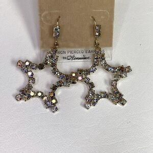 Gold Aurora Borealis Rhinestone Large Star Dangle Earring